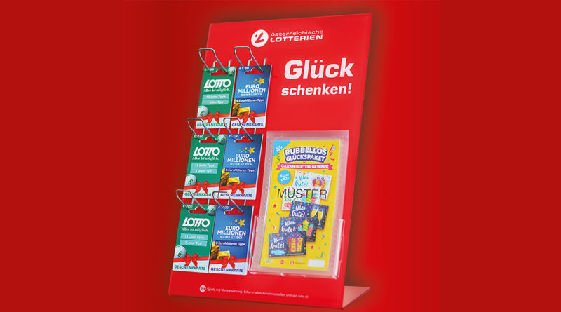 Der gemeinsame Aufsteller von Geschenkkarten und Glückspaketen © Österreichische Lotterien