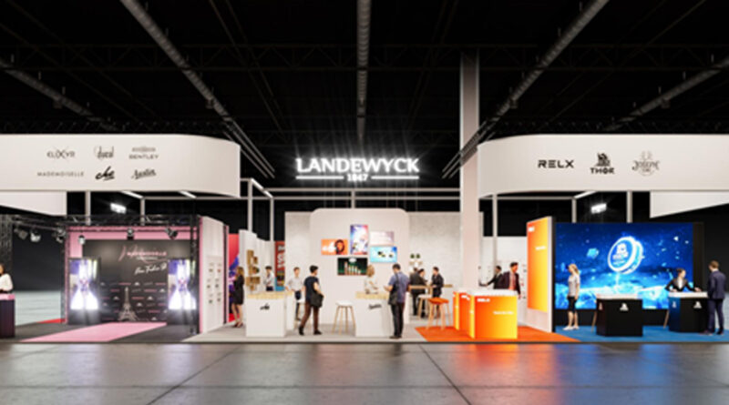 Visualisierung des neuen, 300 Quadratmeter großen Landewyck-Messestands auf der InterTabac 2026 in Dortmund © Landewyck